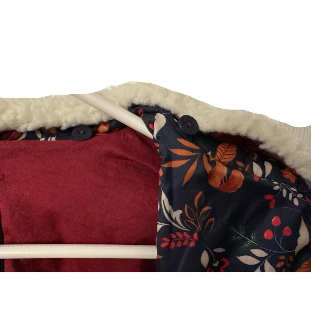Talbots Womens Size XS Navy Ditsy Woodland Animal Print Quilted Bomber Jacket
